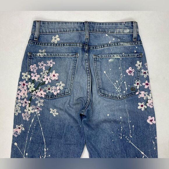 Fidelity Cherry Blossom Straight Cropped Denim Jeans Women Size 25 Blue - Picture 4 of 13